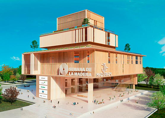 Maqueta en 3D de un edificio en madera de la Semana de la Madera 2021